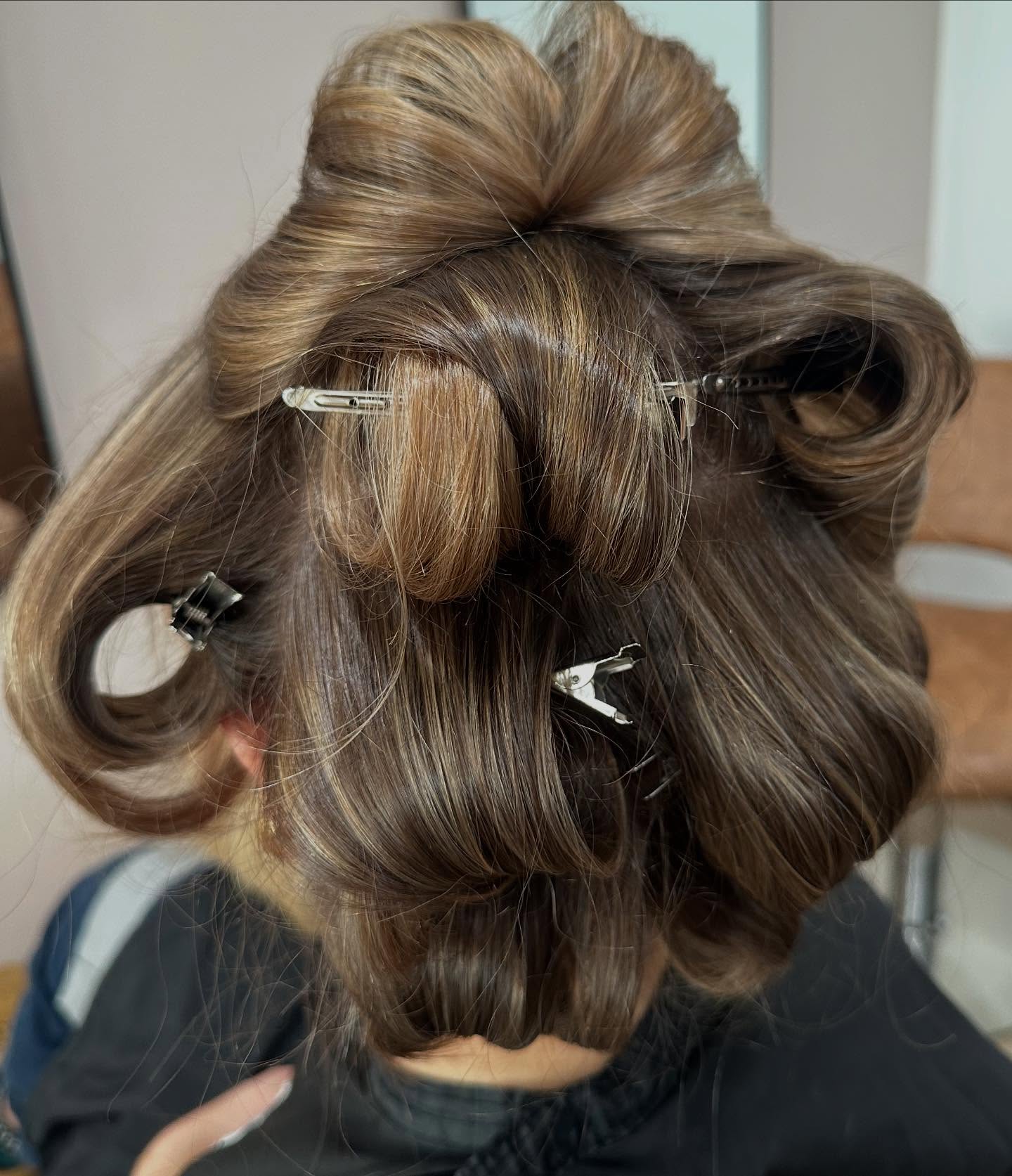 Pin curl styling process for professional blowout at Kate Bonnie Hair South Hedland